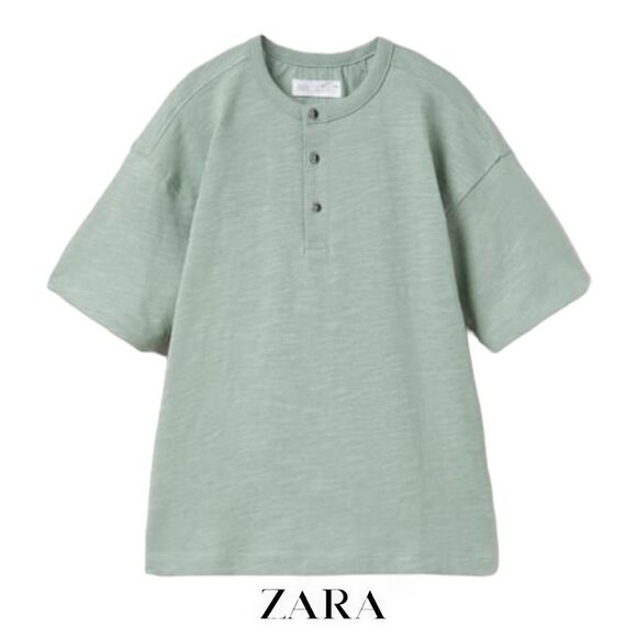 ZARA Kids | Aquamarine | HENLEY T-SHIRT - Picture 1 of 4